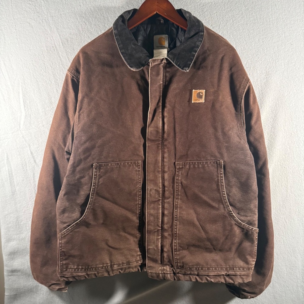 Vintage Carhartt J22 DKB Detroit Style Jacket Mens XL Dark Brown Duck Canvas USA - Picture 1 of 6